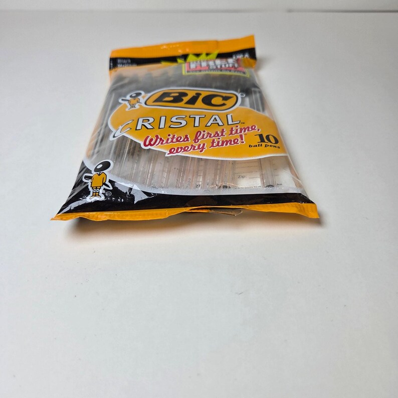 Vintage 1997 BIC Cristal Black Ballpoint Pens NOS 10 Pack Sealed Made in USA image 5