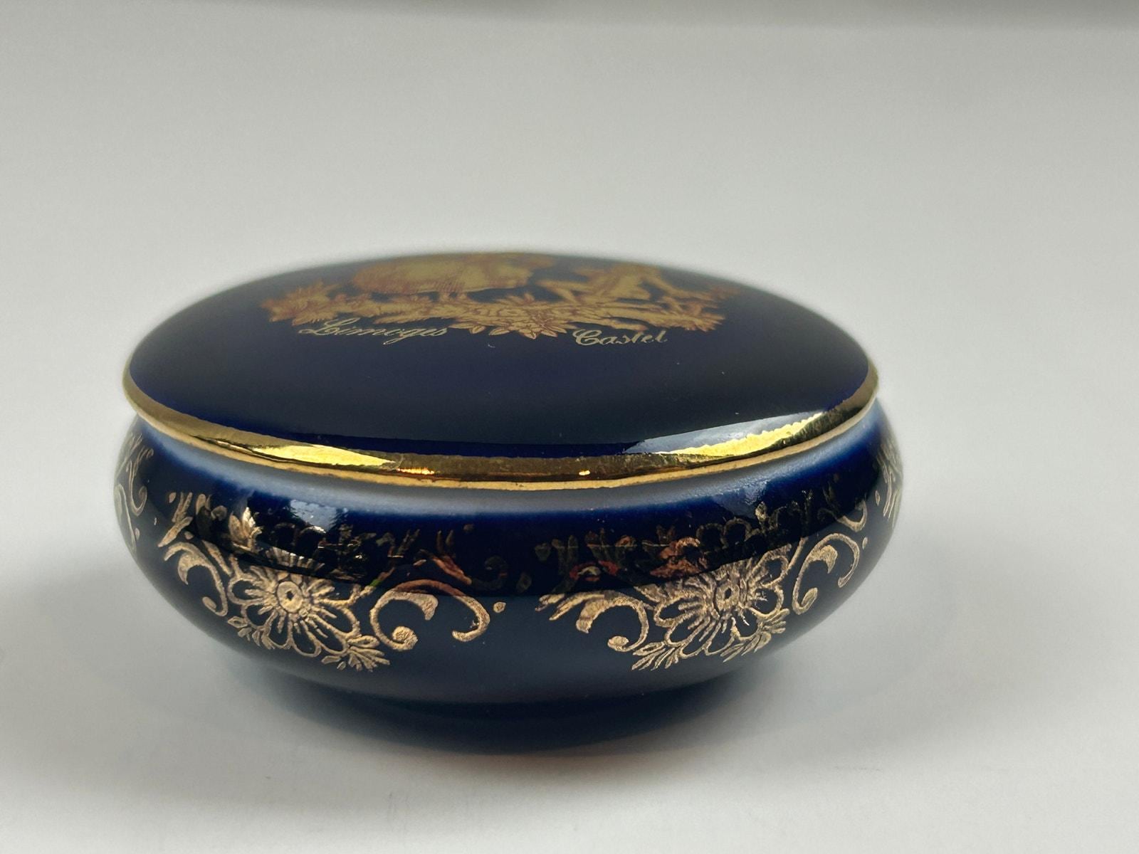 リモージュ カステル コバルトブルー 小物入れ 求愛カップル 22K