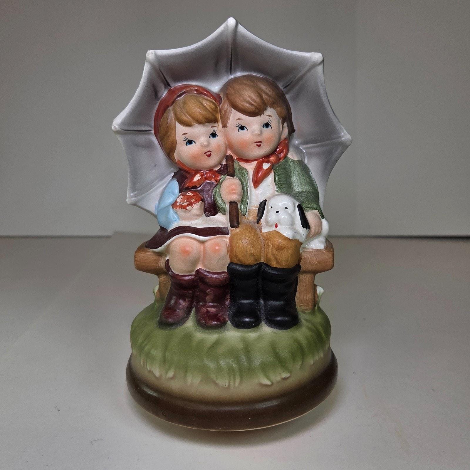 Vintage Japan Raindrops Music Box Figurine Sankyo Style Hummel
