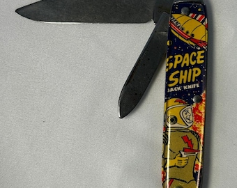 Vintage Space Ship Jack Knife USA 2 Blade Pocket Knife Morse Code Handle
