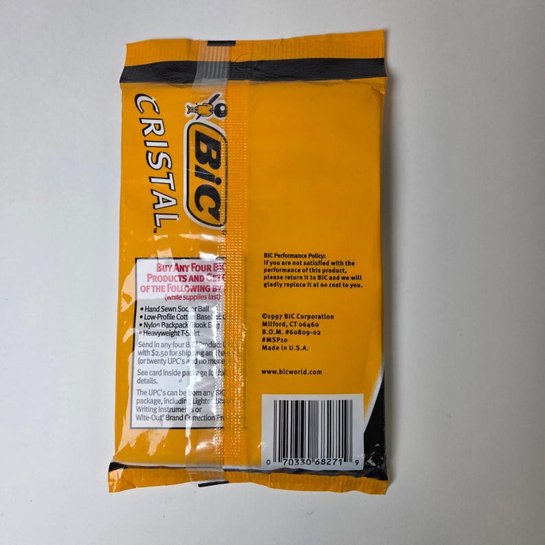 Vintage 1997 BIC Cristal Black Ballpoint Pens NOS 10 Pack Sealed Made in USA image 2