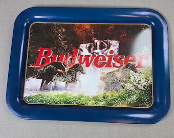 Bandeja para servir Budweiser Clydesdales 1997 Anheuser Busch USA Artículos de bar vintage