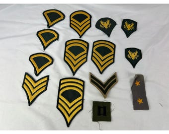 Vintage armérankofficer och värvad märke, 14 delar