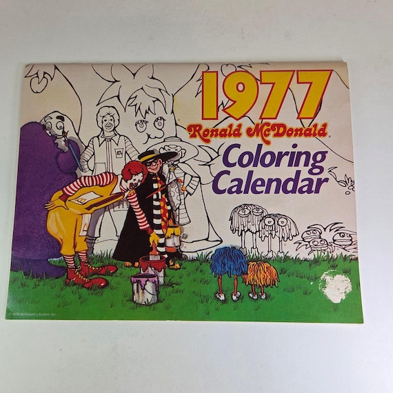 1977 Ronald Mcdonald Coloring Calendar Vintage Mcdonaldland