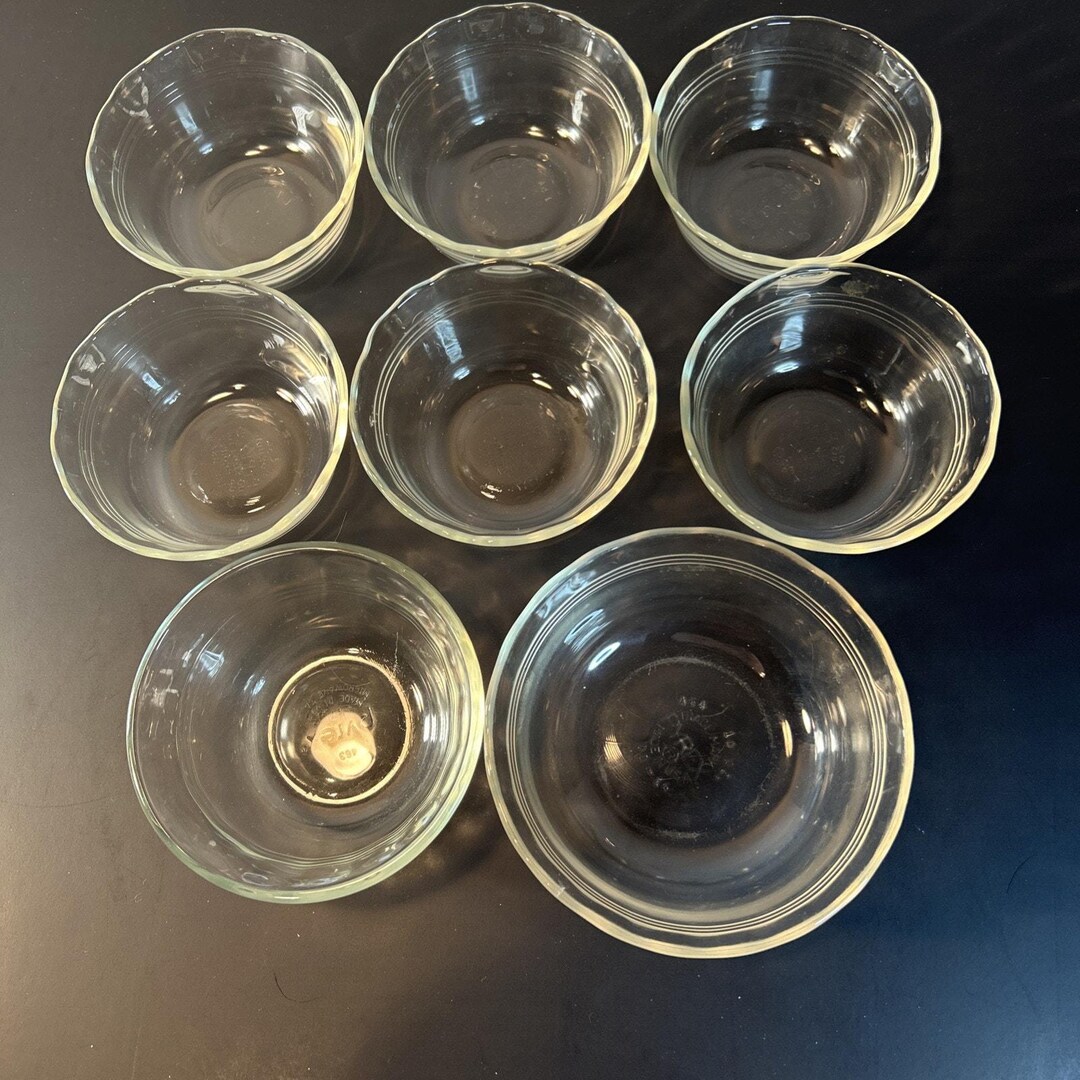 Vintage Pyrex Custard Cups Set of 8 Clear Glass #463 & #464 Scalloped ...