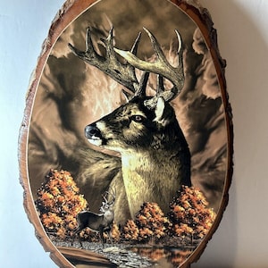 Deer Buck Wood Slab Wall Plaque
