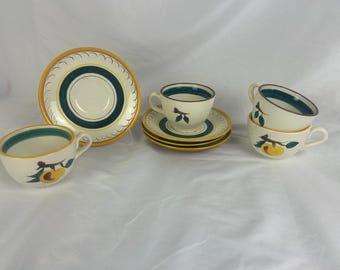 Vintage Stangl fruitkopjes schotels 8-delig lot handgeschilderd aardewerk