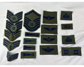 US Air Force Patch Lot Rank Chevrons Wings OD Green 18pcs