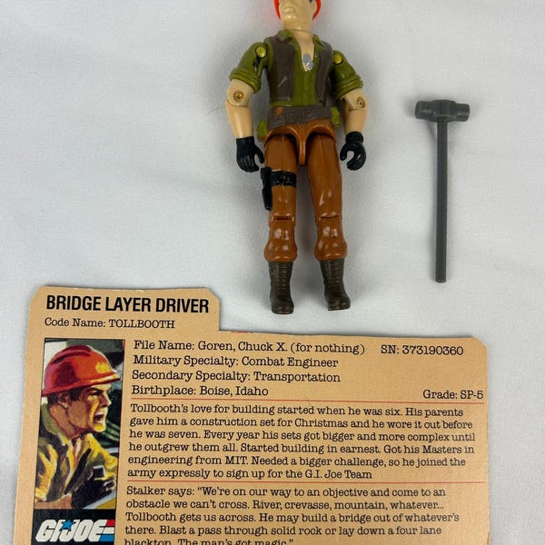 GI Joe Tollbooth Bridge Layer Driver v1 Figure Complete w/ Sledge and File Card