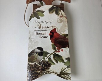 Weihnachten Holz-Schlitten-Wand-Dekor-Kardinäle Blessed Hauszeichen