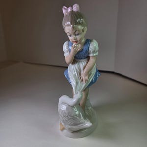 ヴィンテージ ドレスデン 磁器 置物 グースブルーのドレスを着た少女