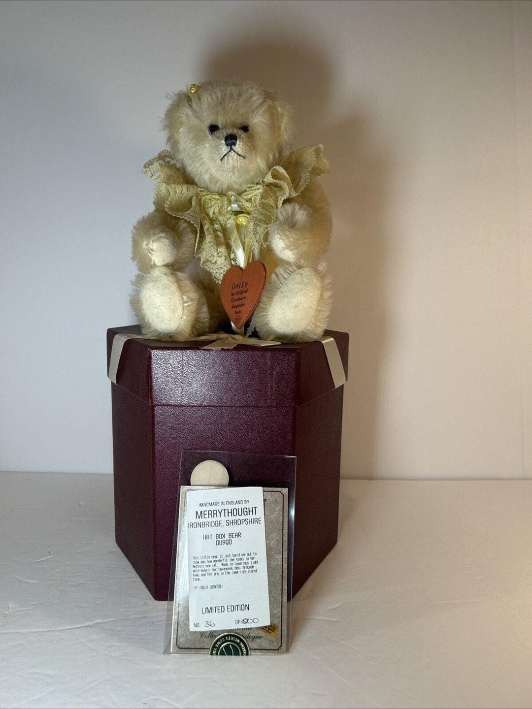 Merrythought Daisy Cranberry Hat Box Bear Mohair Ltd Ed 36/1000 UK