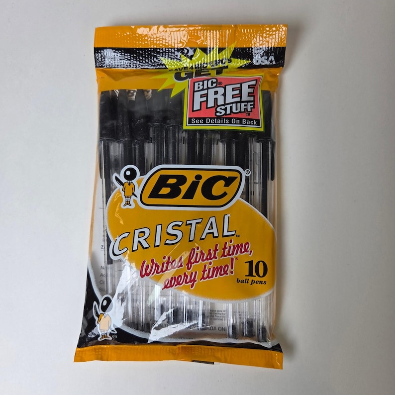 Vintage 1997 BIC Cristal Black Ballpoint Pens NOS 10 Pack Sealed Made in USA image 1