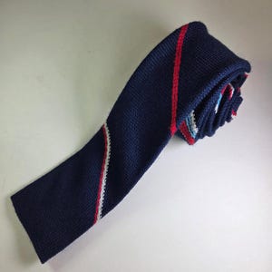 Vintage Wool Knit Tie Golden Rule St. Paul Navy Red Stripe 2.25&quot;x51.5&quot;