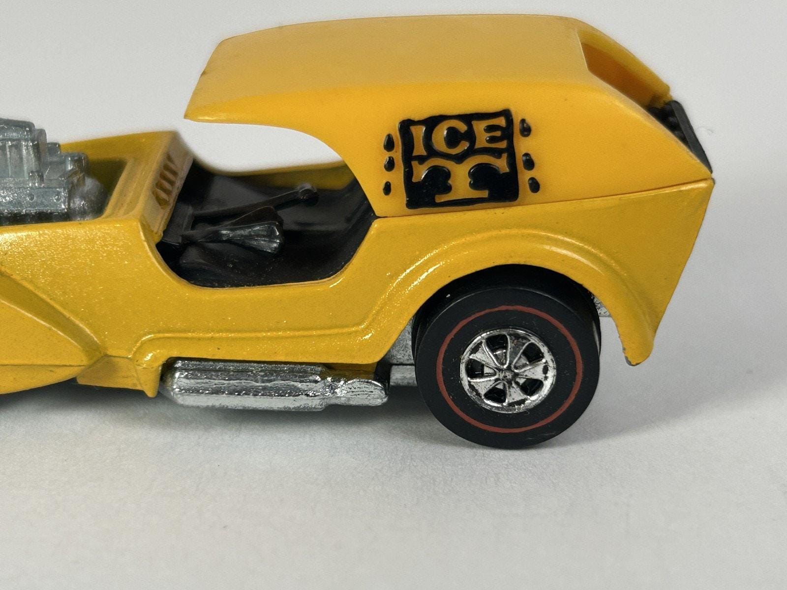 Vintage Hot Yellow 1969 Wheels Redline Ice T Diecast Car Hong Kong