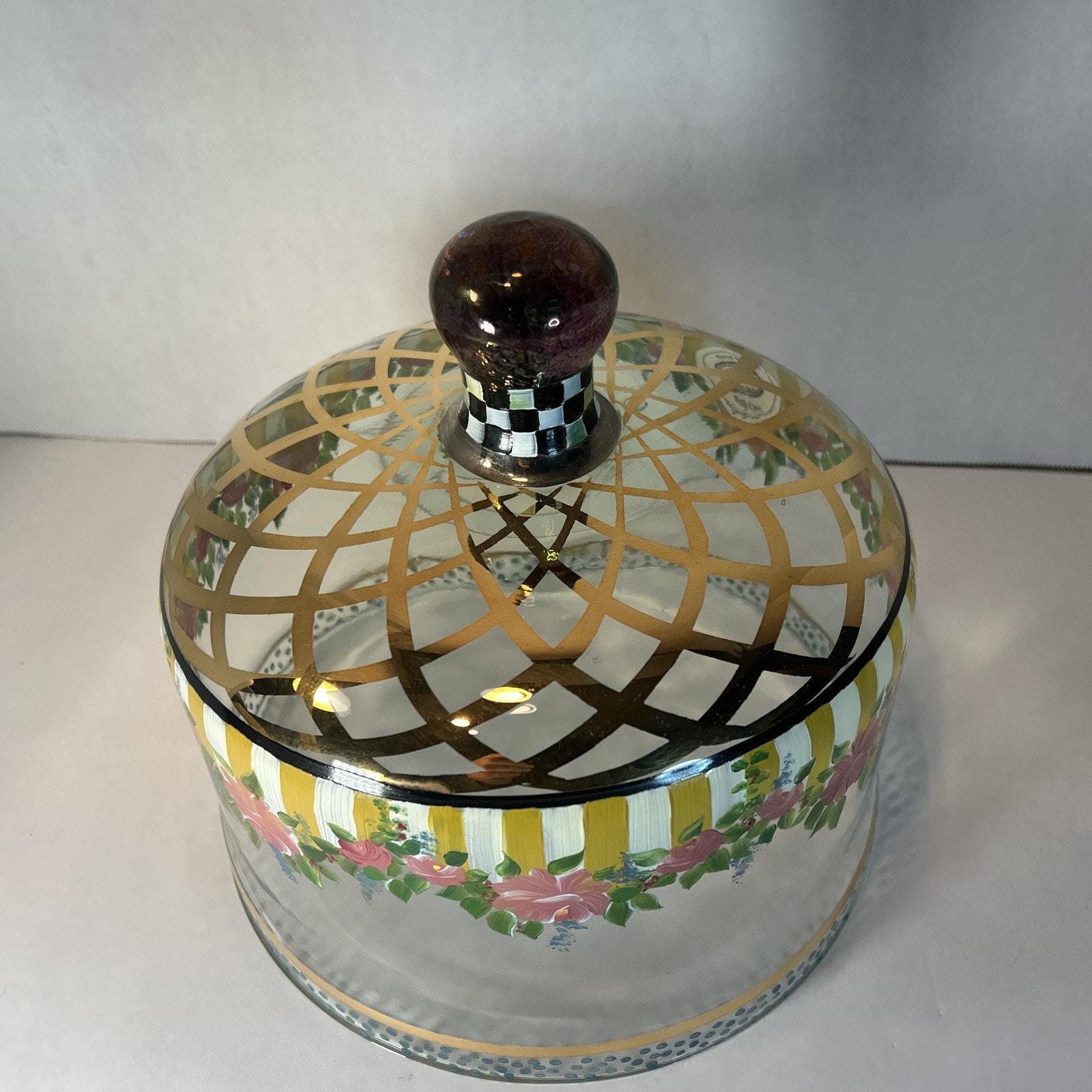 Mackenzie-childs Glass Cake Dome Courtly Check Charger Plate 14