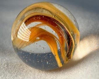 Vintage Style Glass Marble Yellow Orange Latticino Swirl 0.90 Inch