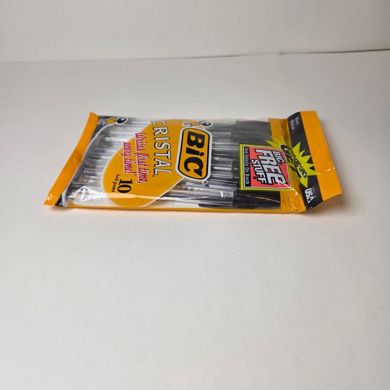 Vintage 1997 BIC Cristal Black Ballpoint Pens NOS 10 Pack Sealed Made in USA image 4