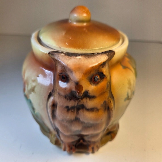 Royal Bruxonia Austria Owl Porcelain Tobacco Jar Humidor With Lid Vintage