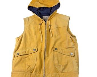 Chaleco con capucha vintage de cuero Georgetown, amarillo, 100 % cuero, estilo USA 903