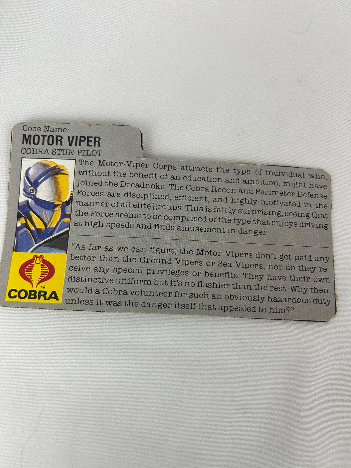 Vintage GI Joe Motor Viper V1 1986 Cobra Stun Pilot Complete With