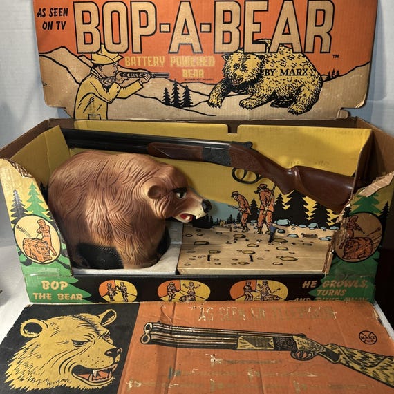 Vintage 1960s Marx Bop-a-bear Toy G300 With Gun & Box – Incomplete