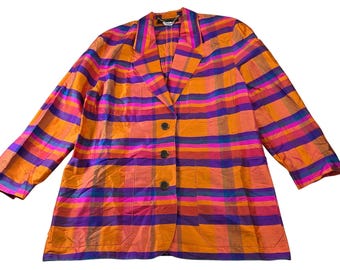 Sandra Roth Ciaosport Seide Blazer Jacke Damen Gr. 8 Vintage Gestreift 90s