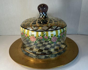 Plato base de cristal para pastel MacKenzie-Childs Courtly Check de 14 pulgadas, Aurora, NY