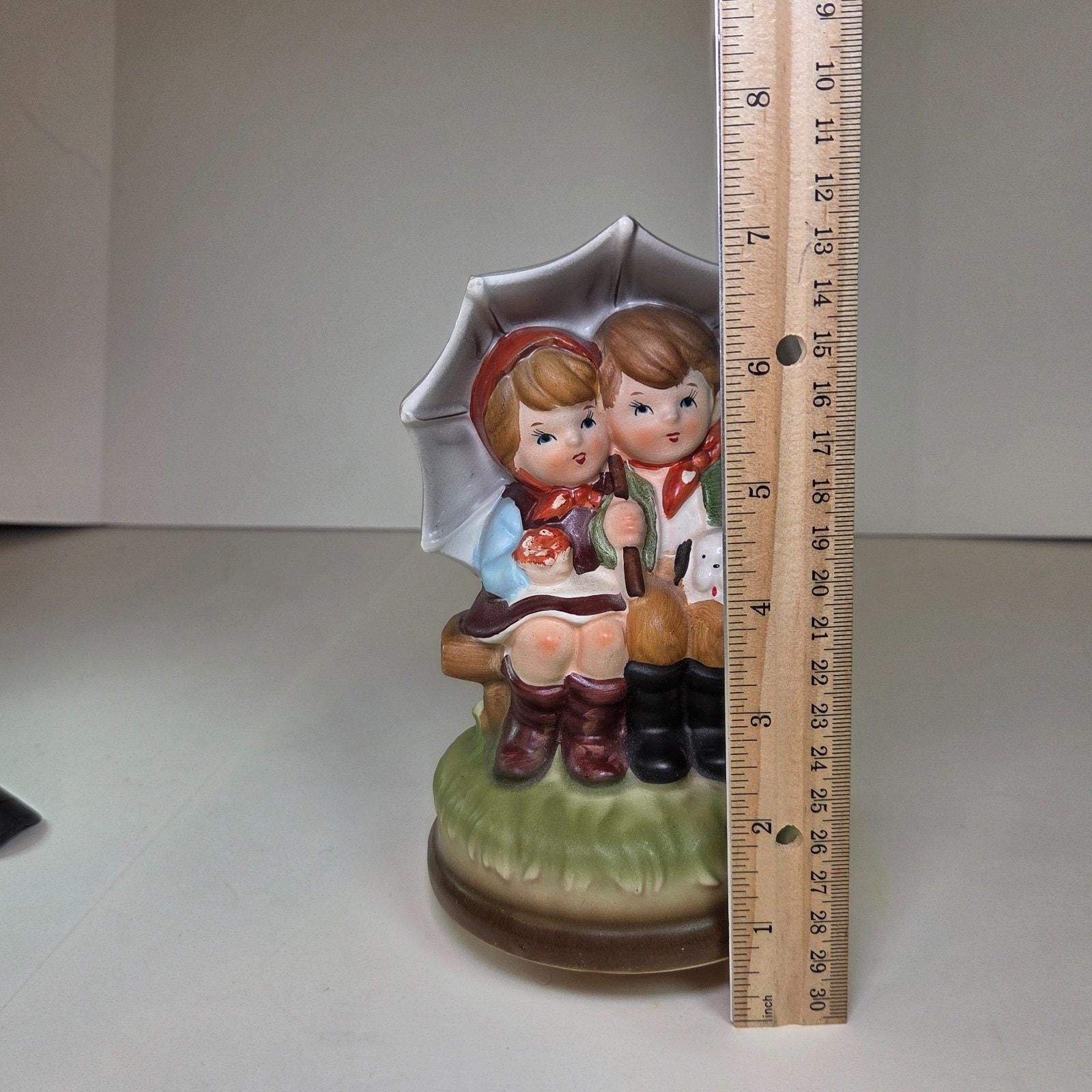 Vintage Japan Raindrops Music Box Figurine Sankyo Style Hummel