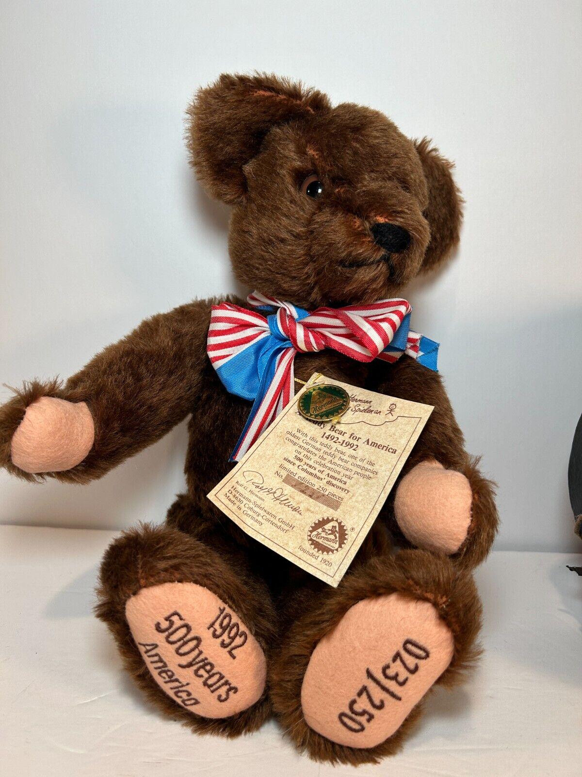 Hermann Mohair Teddy Bear for America 1492-1992 LE 23/250 W/coa