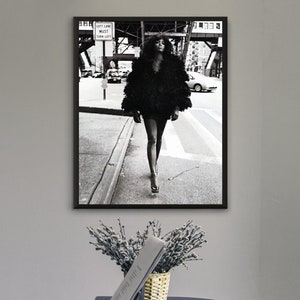 Walking the Streets of New York Print, Vintage Woman Print, High Fashion Model Print, Woman Walking Fashion Black and White, Modern Chic Art