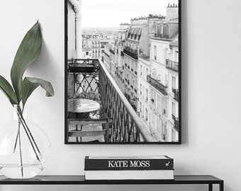 Paris Architecture Print, Black and White, Vintage City Print, French Themed Prints and Art, View From Balcony, Paris Print Neutral