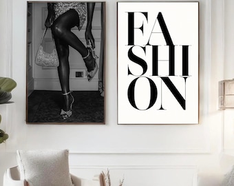 Fashion Wall Art Set of 2 Prints Black and White Poster Aesthetic Modern Stockholm Style Room Decor Chic Fashion Wall Prints Bedroom Poster