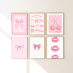 Trendy Girly Prints Set Of 6 Pink Wall Art Set Pink Coquette Room Decor Pink Girly Preppy Posters Teenage Girl Wall Art Prints
