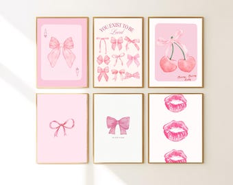 Trendy Girly Prints Set Of 6 Pink Wall Art Set Pink Coquette Room Decor Pink Girly Preppy Posters Teenage Girl Wall Art Prints