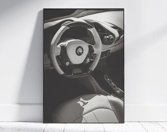 Luxus Sportwagen Innenwand Kunst Druck Modernes Schwarz Weiß Poster Minimal Dekor Altes Geld Stil Maskulin Elegant Automobiles Kunstwerk