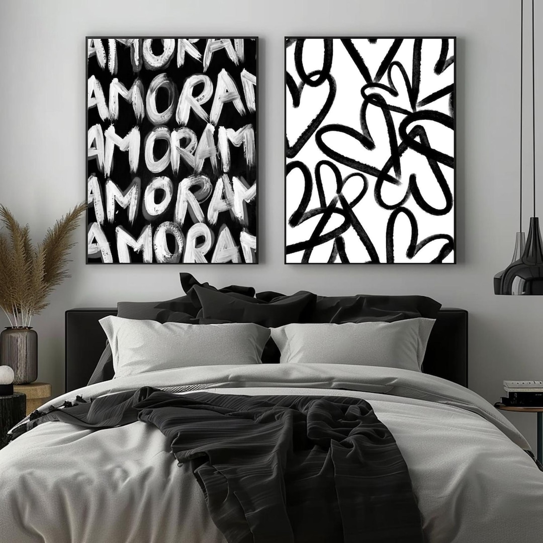 Picture of Modern Simple Minimal Wall Art Set of 2, Abstract Hearts Painting, Wall ...