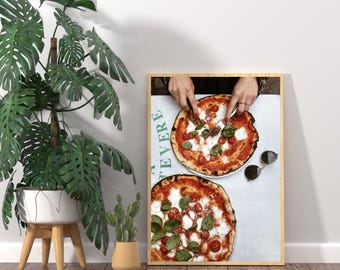Impresión de arte de pared de pizza, póster de pizza en Italia, póster de comida italiana, pizza Margherita, regalo para amantes de la pizza, decoración de pared de cocina, arte de pared de comida