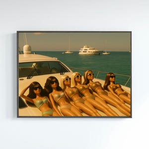 Luxury Yacht Girls Wall Art Summer Aesthetic Print Old Money Vacation Poster Glamorous Lifestyle Photography Digital Download Doll Wall Art