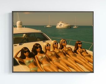 Luxury Yacht Girls Wall Art Summer Aesthetic Print Old Money Vacation Poster Glamorous Lifestyle Photography Digital Download Doll Wall Art