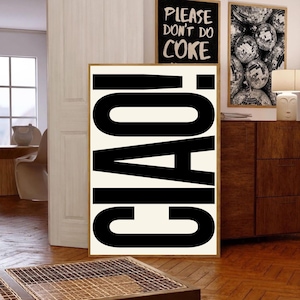 CIAO Wall Art Modern Typography Print Minimalist Neutral Beige Poster Italian Decor Aesthetic Home Office Decor Stylish Wall Art Trendy Art