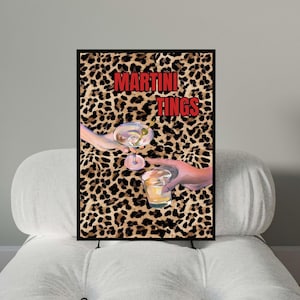 Martini Trendy Prints Martini Wall Print Leopard Print Gift Cheers Print Digital Vintage Retro Print Trendy Dorm Decor Modern Wall Print
