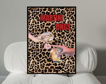 Martini Trendy Prints Martini Wall Print Leopard Print Gift Cheers Print Digital Vintage Retro Print Trendy Dorm Decor Modern Wall Print