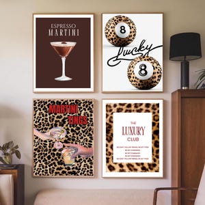 Aesthetic Fashion Wall Art 4 Print Set Gallery Girly Prints Trendy Leopard Print Magazine Poster Red Funky Art Stylish Printable Art