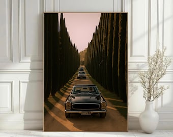 Luxe vintage auto muur kunst Italiaans platteland print oud geld esthetische poster Toscaanse station decor klassieke auto fotografie digitale download
