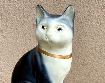 Vintage Black and White Resin Cat Statue, Circa 1970s, Feline Lover Gift, Eclectic Decor Shelf