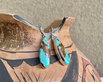 Number 8 Turquoise Teardrop Dangle Earrings by Navajo Cathy Webster, Native American Jewelry