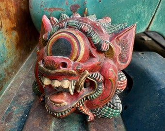 Balinese Hand Carved Wooden Mask Barong Monkey Indonesia Wall Hanging Folk Art