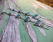 Tiered Chandelier Earrings Long Turquoise Dangles Native American Indian Jewelry, Zuni Needlepoint Turquoise Jewelry, Shoulder Dusters