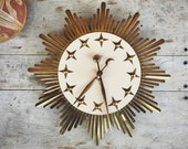 Mid Century Wall Clock Gold Metal Starburst Celestial Design West Germany, Industrial Home, Midcentury Modern Decor, Vintage Wall Clock
